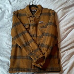 Patagonia Men's Tan and Gray Plaid Shirt Jacket